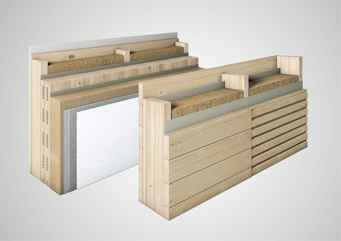 Wandaufbau eines Holzhauses bzw. Massivholzhauses von Sonnleitner mit verschiedenen Wandsystemen
