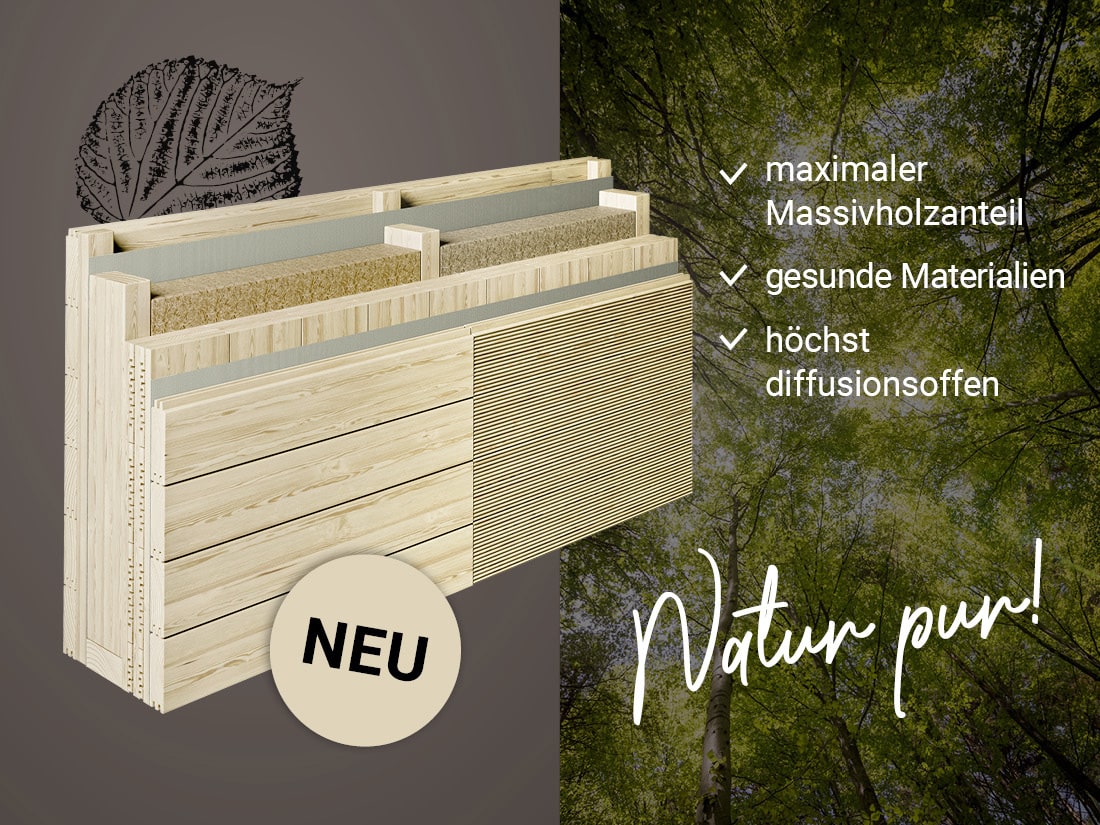Massivholzhaus Wandaufbau bzw. Wandsystem für ökologische Bauweise