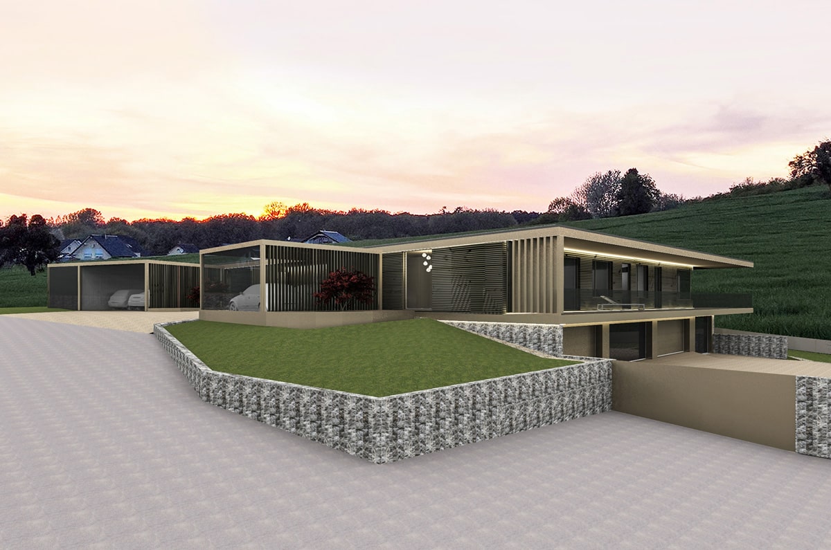 Individuelle Architekturplanung in 3D eines modernen Holzhauses